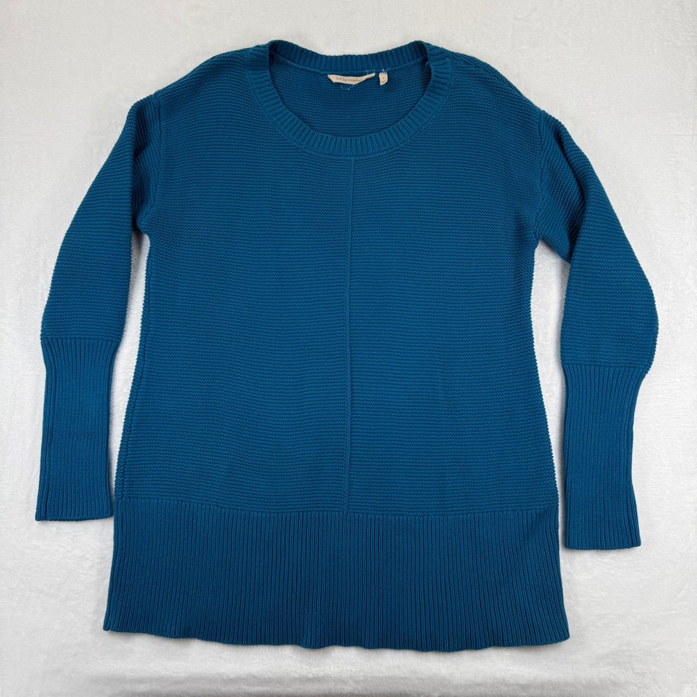 Soft Surroundings Teal Cotton Blend Textured Knit Tunic Sweater L 2BU14 - Picture 1 of 7
